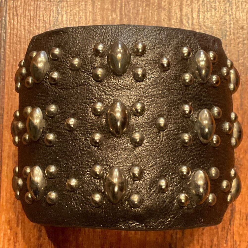 Sundance Catalog Colleen Cordero Wide Leather Cuff Bracelet w/ Sterling Studs - Picture 2 of 6